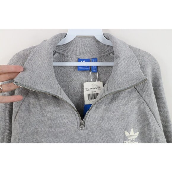 New Adidas Womens XL Spell Out Trefoil Striped Thermal Knit Half Zip Sweatshirt - Picture 7 of 16